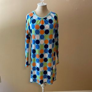 Turquoise Dress with Orange, Navy, White, Periwinkle and Lime Circles
